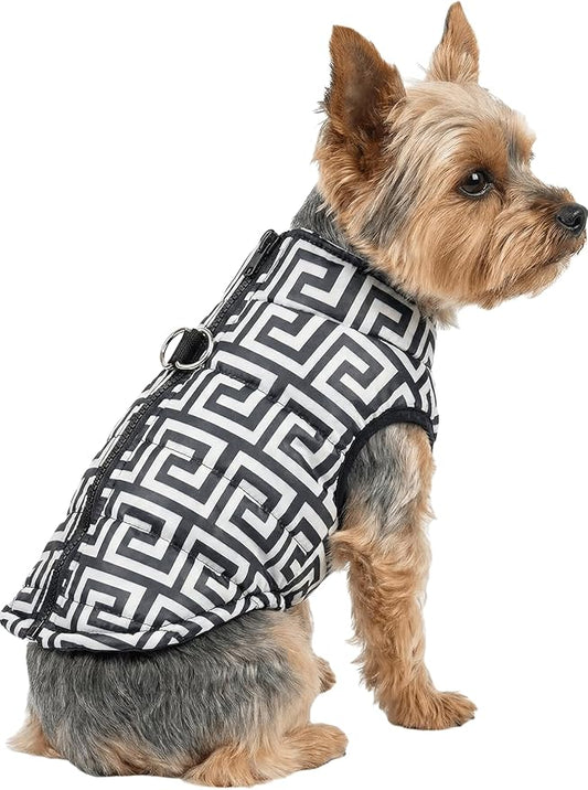 Funny Dog Jacket Winter Dogs Coats Puppy Geometric Coat with D Ring for Small Pet, XS