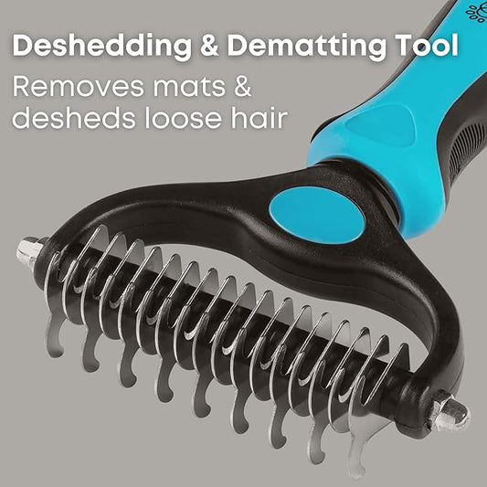 Freshly Bailey Dematting Comb for Cats and Dogs, Mat Remover and Deshedding Grooming Tool, Safe Detangler for Matted Fur, Double Sided Undercoat Rake
