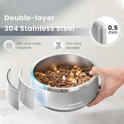 Pawaii Dog Bowl, 68 oz Double-Wall Stainless Steel Food and Water Bowl, Non-Slip Rubber Base, Dishwasher Safe, ID Tag Included, (1 Pack)