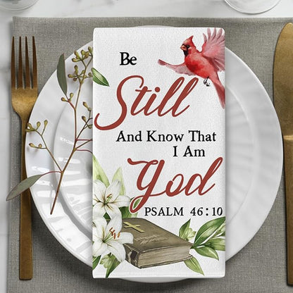 Christian Cardinal Kitchen Dish Towels Set of 2, Religious Cross Red Birds Drying Hand Towel Baking Cooking Cloth, Lily Flowers Holy Bible Home Decoration 18 x 26 Inches