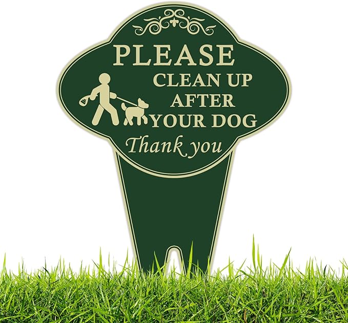 Please Clean Up After Your Dog Sign, 10”x14” Double-Sided No Dog Poop Signs Heavy Duty Aluminum for Lawn Easy Install, Pick Up After Your Dog Sign with Integrated Stake for Yard, Outdoor Use