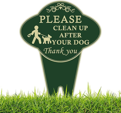 Please Clean Up After Your Dog Sign, 10”x14” Double-Sided No Dog Poop Signs Heavy Duty Aluminum for Lawn Easy Install, Pick Up After Your Dog Sign with Integrated Stake for Yard, Outdoor Use