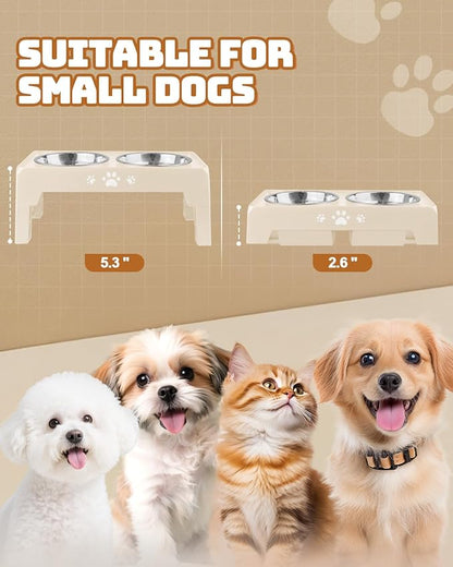 Elevated Dog Bowls for Small Dogs and Cats, Dog Feeder with 2 Thick 5.5" Stainless Steel Dishes, Non-Slip 2 Heights Adjustable to 2.6"-5.3"