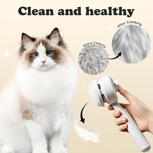 Upgraded Rechargeable Silicone pet Hair Removal Tool, 3-in-1 Automatic Cleaning steam Brush, Suitable for Grooming, Hair Removal, and Massage, Suitable for Cats and Dogs.