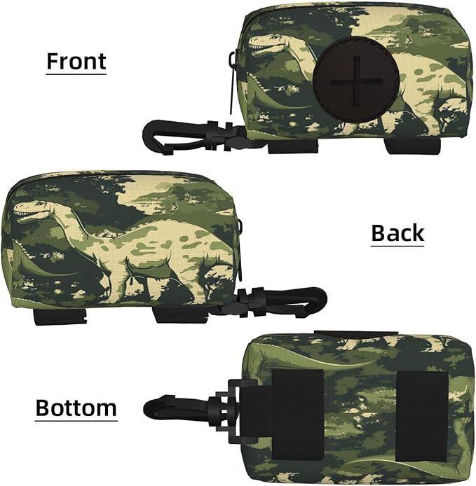 Dog Poop Bag Holder for Leashes - Lightweight Pet Waste Bags Dispenser Doggy Zippered Pouch for Puppy Walking Accessories(Dinosaur Camouflage)