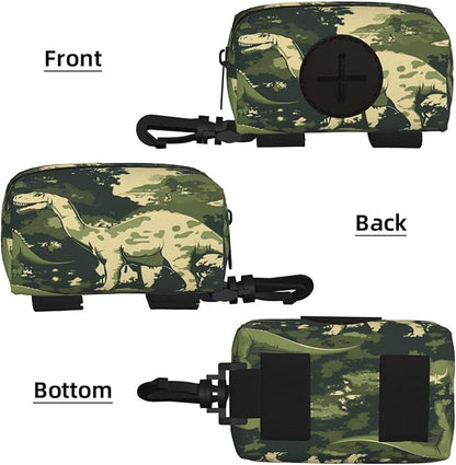 Dog Poop Bag Holder for Leashes - Lightweight Pet Waste Bags Dispenser Doggy Zippered Pouch for Puppy Walking Accessories(Dinosaur Camouflage)