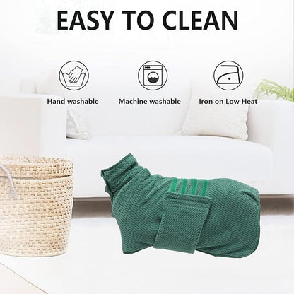 Geyecete Pineapple Grid Fast Drying Super Absorbent Dog Cat Bath Robe Towel - Green - XS