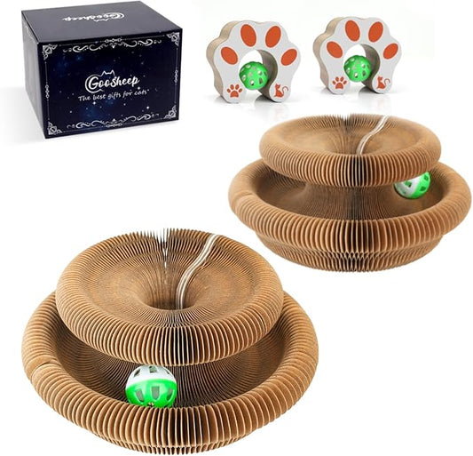 Goosheep 2Pack Kitty Kurlz Magic Organ Cat Scratching Board Cat Accordion Toy Cats Scratching Post Ball Track, Kitten Fun Intelligence Physical Exercise Educational Toy