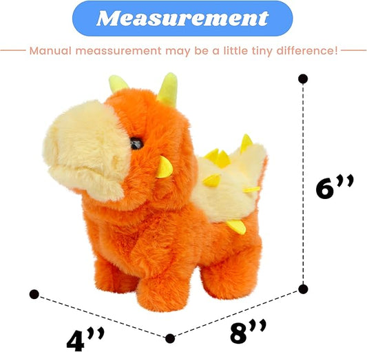 Hopearl Walking Dinosaur Interactive Electronic Pet Plush Toy Stegosaurus Roaring and Moving Animated Nodding Head Gifts for Toddlers Birthday, Orange, 8''