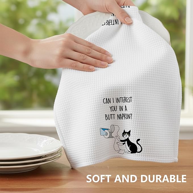 Cat Hand Towel, Funny Bathroom Kitchen Towels, Waffle Weave Microfiber Dish Cloth, Gift for Cat Lovers, Cute Kitty Tea Towel for Home