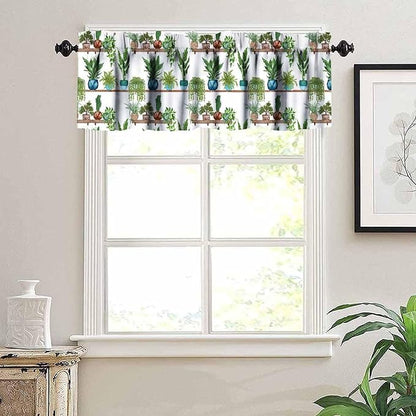Bohemian Flower Valance Curtains, Watercolor Succulent Plants Green Indoor Plants Potted Flower Window Valance Curtain for Farmhouse Bedroom Living Room Kitchen 54x18inch