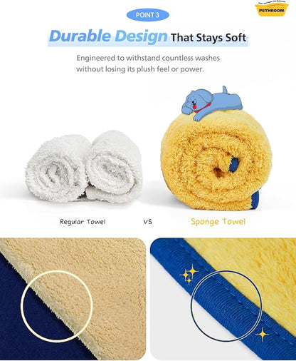 PETHROOM] Portable Pet Towel for Dogs & Cats | Professional Pet Dryer, Super Absorbent & Quick-Drying Dog Dryer | Lightweight, Durable, Ultra-Soft (Small) 8"x 8" (Pack of 2)