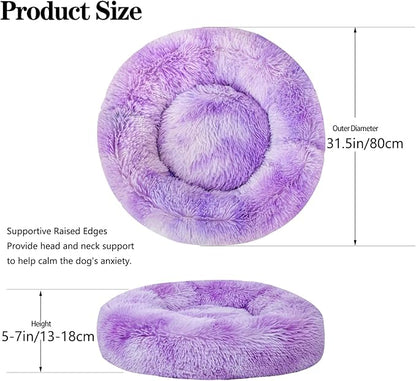 Calming Dog Bed for Medium Dogs Cats, Puppy 31'' Round Anti-Anxiety Warm Fluffy Plush Faux Fur Bed, Soft Anti-Slip Donut Washable, Cozy Medium Puppy Bed, Fits up to 50 lbs Pets
