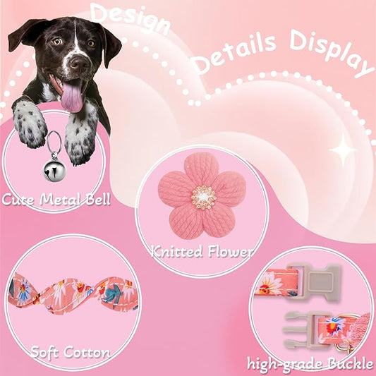 Medium Dog Collar with Flower, Dog Collars for Medium Dogs Collar for Girl Cute Dog Collar with Bell, Adjustable Length