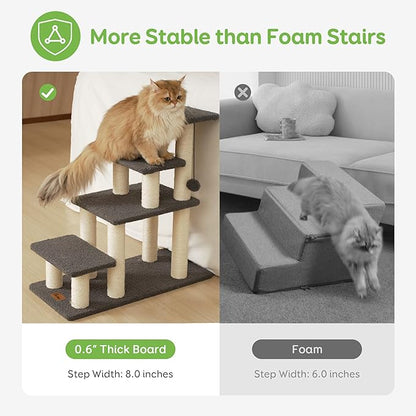 Pawque Dog Stairs & Cat Scratching Post Pet Steps for High Bed Couch, High-Strength Boards Hold up to 150 lbs for Indoor Small Cats Kittens Dogs Climbing Playing, 4 Combination Options, 4 Steps-Grey
