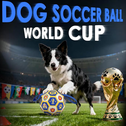 Vivifying Dog World Cup Soccer Ball Toy, 7 Inch Floatable Interactive Dog Toy for Medium Large Dogs, Durable PU Enrichment Ball with Nylon Straps for Outdoor Fetch, Training & Playing