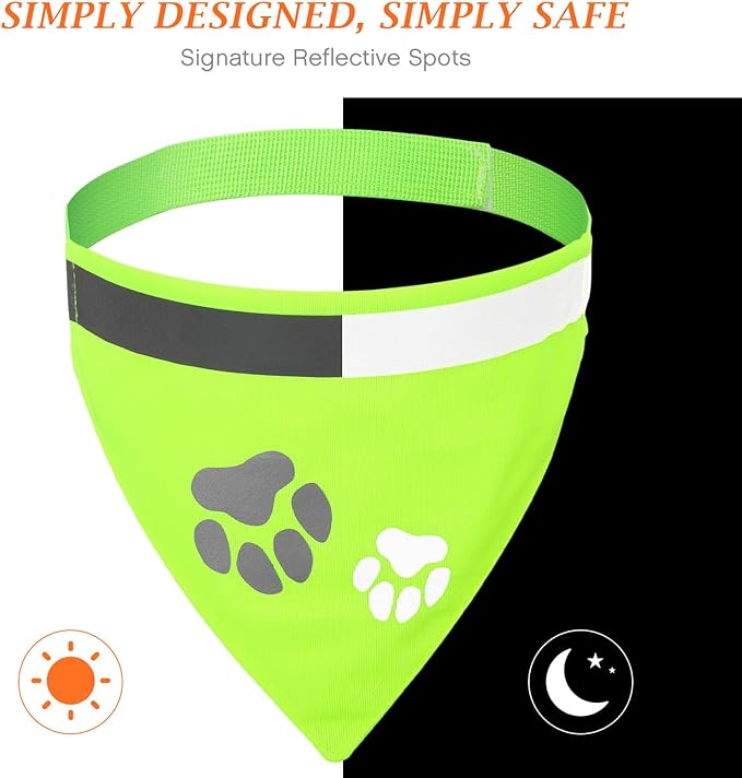 Saintrygo 2 Pieces Dog Bandanas Reflective Dog Scarf Yellow High Visibility Safety Camping Puppy Bandanas Triangle Bibs for Medium Large Pets Cats Puppy (16-20.5 Inches,Paw Neck)