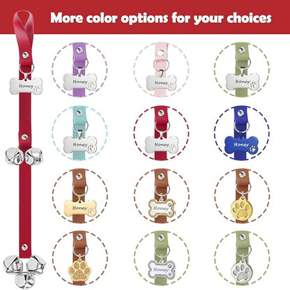 Leather Dog Bells, Puppy Potty Training Bell Dog Doorbell Potty Train Dog Bell for Potty Training Door Bells for Dogs to Ring to Go Outside Jingle Bells (Leather Red, Bone 1 PCS)