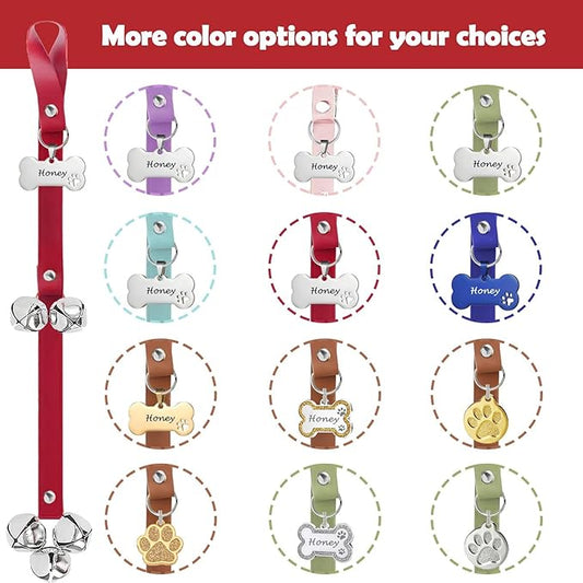 Leather Dog Bells, Puppy Potty Training Bell Dog Doorbell Potty Train Dog Bell for Potty Training Door Bells for Dogs to Ring to Go Outside Jingle Bells (Leather Red, Bone 1 PCS)
