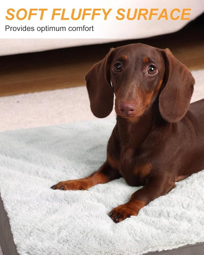 KSIIA Orthopedic Dog Crate Bed Waterproof Dog beds for Small Dogs Deluxe Plush Washable Pet Mat with Egg Crate Foam & Removable Cover, 21 x 13 Inch, Gray