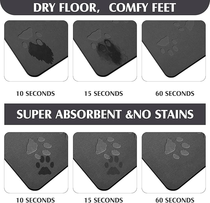 Valentine Dog Gift Stone Mat for Dog Bowl Diatomaceous Earth Absorbent Non Slip Cat Puppy Mat for Food and Water Quick Drying Easy to Clean Placemat for Bowl Dish(Black,16 x 24 Inch)