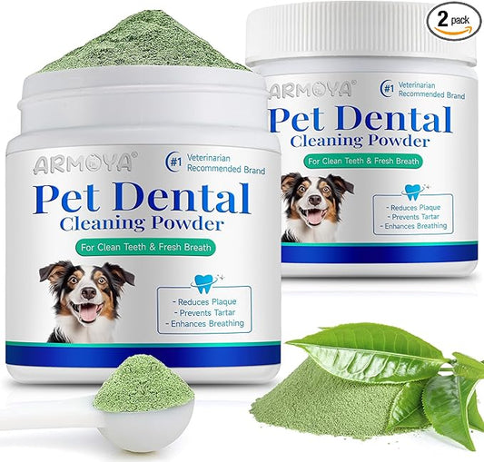 ARMOYA Dog Dental Powder for Fresh Breath and Healthy Teeth - Plaque Control for Small, Medium, Large Dogs