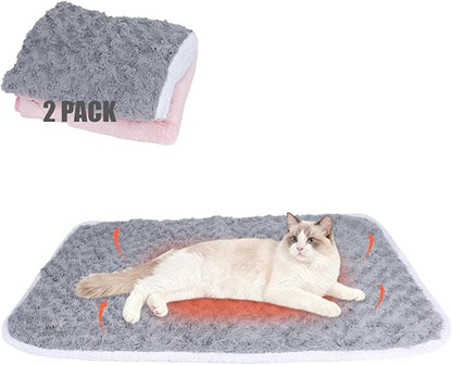 SUPRIY 2-Pack (Pink + Gray) Self-Warming Cat Mat Self-Heating Dog Mat Warm Pet Pad Reflective Heating Pet Bed Waterproof and Washable Suitable for Dog Cat Bed Cage Mats Blanket (Medium19x27.5IN)