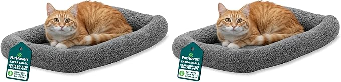 Furhaven Dog Bed for Extra Small Dogs & Indoor Cats, 100% Washable, Sized to Fit Crates - Sherpa Fleece Bolster Crate Pad - Gray, Extra Small (Pack of 2)