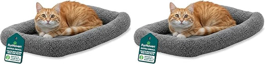 Furhaven Dog Bed for Extra Small Dogs & Indoor Cats, 100% Washable, Sized to Fit Crates - Sherpa Fleece Bolster Crate Pad - Gray, Extra Small (Pack of 2)