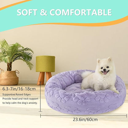 23 Inch Calming Dog Bed for Small Dogs Cats, Kitty Puppy Round Anti-Anxiety Warm Bed, Soft Cozy Anti-Slip Donut Washable Pet Bed, Fits up to 30 lbs Pets