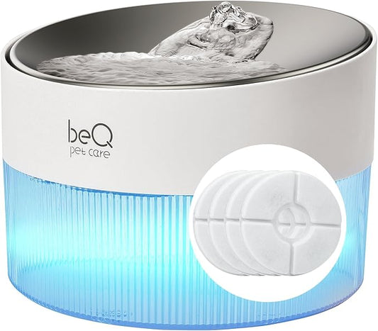beQ Cat Water Fountain, 84oz/2.5L Stainless Steel Automatic Pet Fountain Dog Water Dispenser with 4pcs Replacement Filters for Cats, Dogs, Multiple Pets Drinking Bowl, Indoor Ultra-Quiet Smart Pump