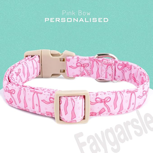 Faygarsle Cute Pink Bow Pattern Dog Collar for Summer Spring DesignSmall Medium Large Dogs M