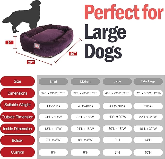 Majestic Pet 40 Inch Micro Velvet Calming Dog Bed Washable – Cozy Soft Round Dog Bed with Spine for Head Support - Fluffy Donut Puppy Mat 40x29x9 (inch) Large – Aubergine (2025)