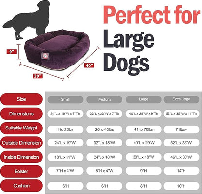 Majestic Pet 40 Inch Micro Velvet Calming Dog Bed Washable – Cozy Soft Round Dog Bed with Spine for Head Support - Fluffy Donut Puppy Mat 40x29x9 (inch) Large – Aubergine (2025)