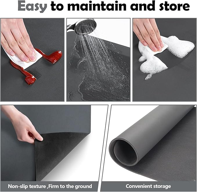 Quick Dry Coffee Maker Mat, 15" x 19" Water Absorbent Kitchen Countertop Mat With Rubber Backed, Non-Slip Large Dish Drying Mat for Kitchen Counter Home Table Coffee Bar (Gray)