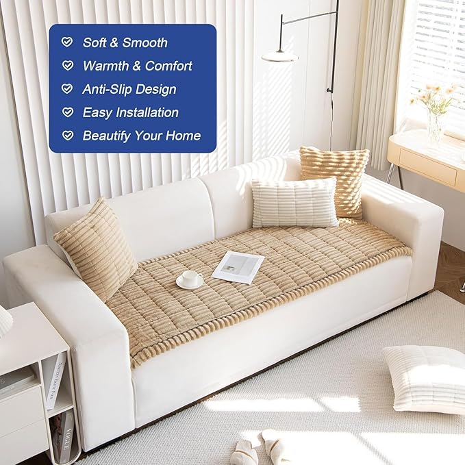 LiveGo Pet Couch Cover Dogs Washable Non-Slip Couch Protector Pet Friendly Dog Mat for Couches and Sofas (Milky Coffee, 70x180 cm/27.6x70.9 in)