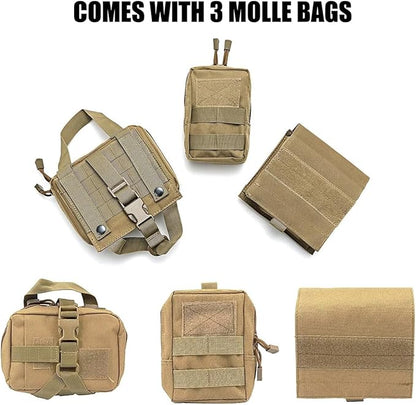 Tactical Dog Vest Harness Heavy Duty Dog Harness with 3 MOLLE Bags&1 Bungee Leash