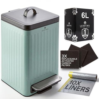 Small Dog Poop Trash Can Outside – 6L/1.6 Gallon Dog Small Trash Can with Lid, Odor-Locking Carbon Filter System, Hands-Free Stainless Steel Pedal, Easy-Clean Removable Bucket, Sage Green