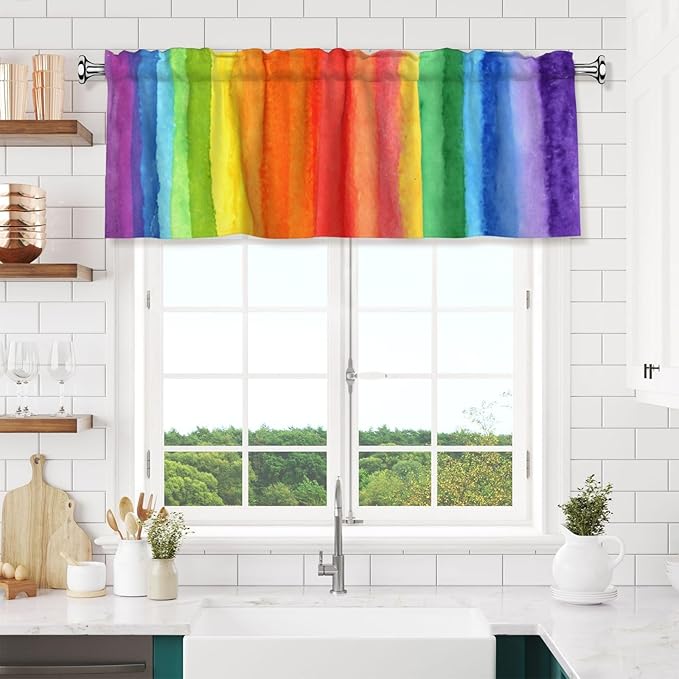 Rainbow Curtain Valance Short Rod Pocket Window Treatment for Living Room Bedroom Kitchen Bathroom 1 Panel 54" W x 18" L