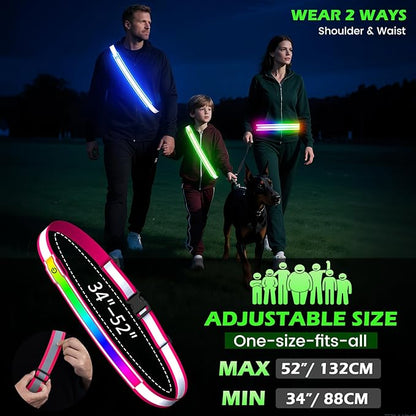 Reflective Sash Gear for Walking at Night,Flashing LED Reflective Belt Safety Lights for Walkers Night Dog Walking Biking Running,High Visibility Rechargeable With Wear 2 Ways for Men Women