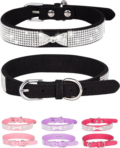 Bling Dog Collar for Small Medium Large Dogs, Crown Rhinestone Dog Collars for Girl and boy Dog, Diamond Puppy Collars, Adjustable Leather Suede SOFE Cat Collar (M(13"-15.4"/33CM-39CM), Black2)