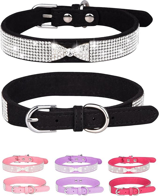Bling Dog Collar for Small Medium Large Dogs, Crown Rhinestone Dog Collars for Girl and boy Dog, Diamond Puppy Collars, Adjustable Leather Suede SOFE Cat Collar (M(13"-15.4"/33CM-39CM), Black2)
