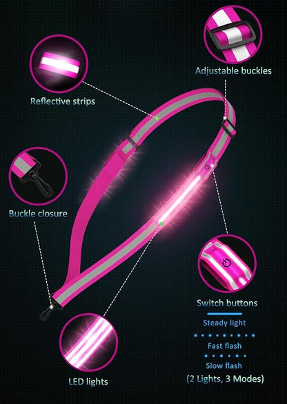 LED Reflective Belt Sash Walking Gear,Safety Lights for Walkers at Night,High Visibility Safety Rechargeable Reflective Running Gear for Men Women Kids Night Dog Walking Gear