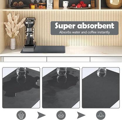 Quick Dry Coffee Maker Mat, 15" x 19" Water Absorbent Kitchen Countertop Mat With Rubber Backed, Non-Slip Large Dish Drying Mat for Kitchen Counter Home Table Coffee Bar (Gray)
