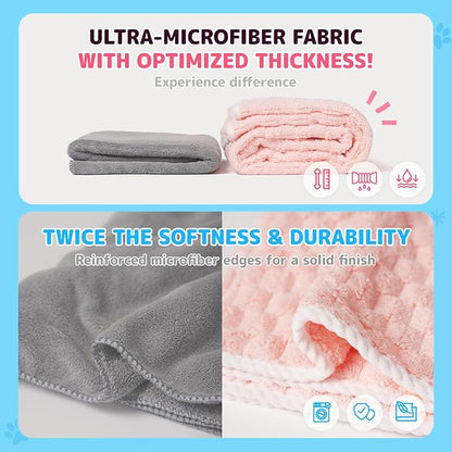 Microfiber Dog Towel Set for Drying Dogs – Absorbent, Quick-Dry, and Soft Towels for Bathing and Grooming Dogs and Cats, Including 2 Different Sized – Cloud Pet Towels (Pink)