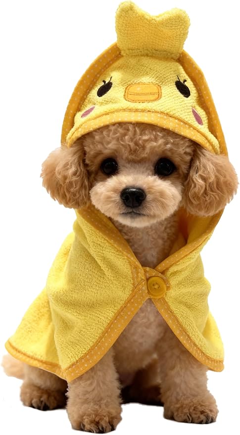 Dog Hooded Bathrobe Towel, Fast Drying Bath Towel Absorbent Warm Blanket Yellow S