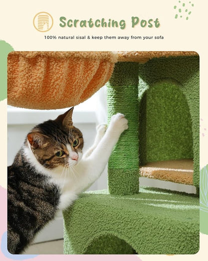 PEQULTI 31" Cat Tree for Indoor Cats, Multi-Level Cat Tower with Cozy Cat Condo Clearance Prime, Green