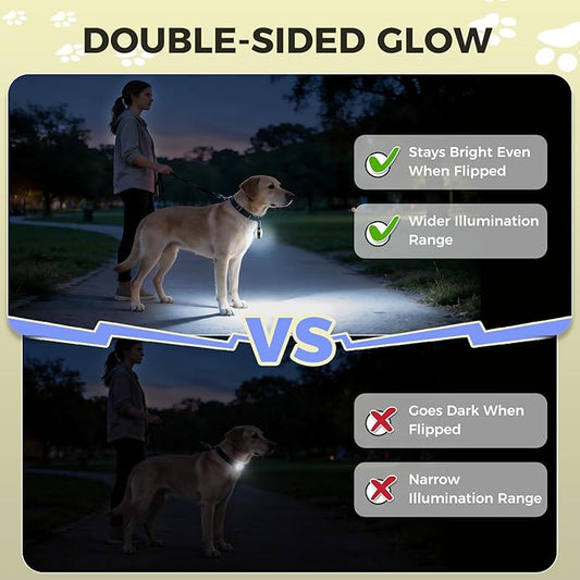 Double Sided Dog Collar Light, 6 Modes LED Pet Collar Clip On, IP68 Waterproof with Rechargeable Safety Light, 2 Pack Dog Lights for Night Walking, Camping, Running, Cycling