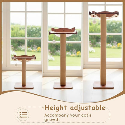 Sintuff Cat Window Perch with Scratching Post Climbing Tree Hammock Mounted with Suction Cups 46 Inch Tall Adjustable Narrow Cat Tree Climbing Pole for Playing Sleeping Watching Birds(Square)