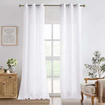 NICETOWN White Privacy Sheer Long Curtains 120 Inch Length for Bedroom Living Room 2 Panels Set Non-See-Through Semi Sheer Curtains Light Filtering Window Drapes, 42" W